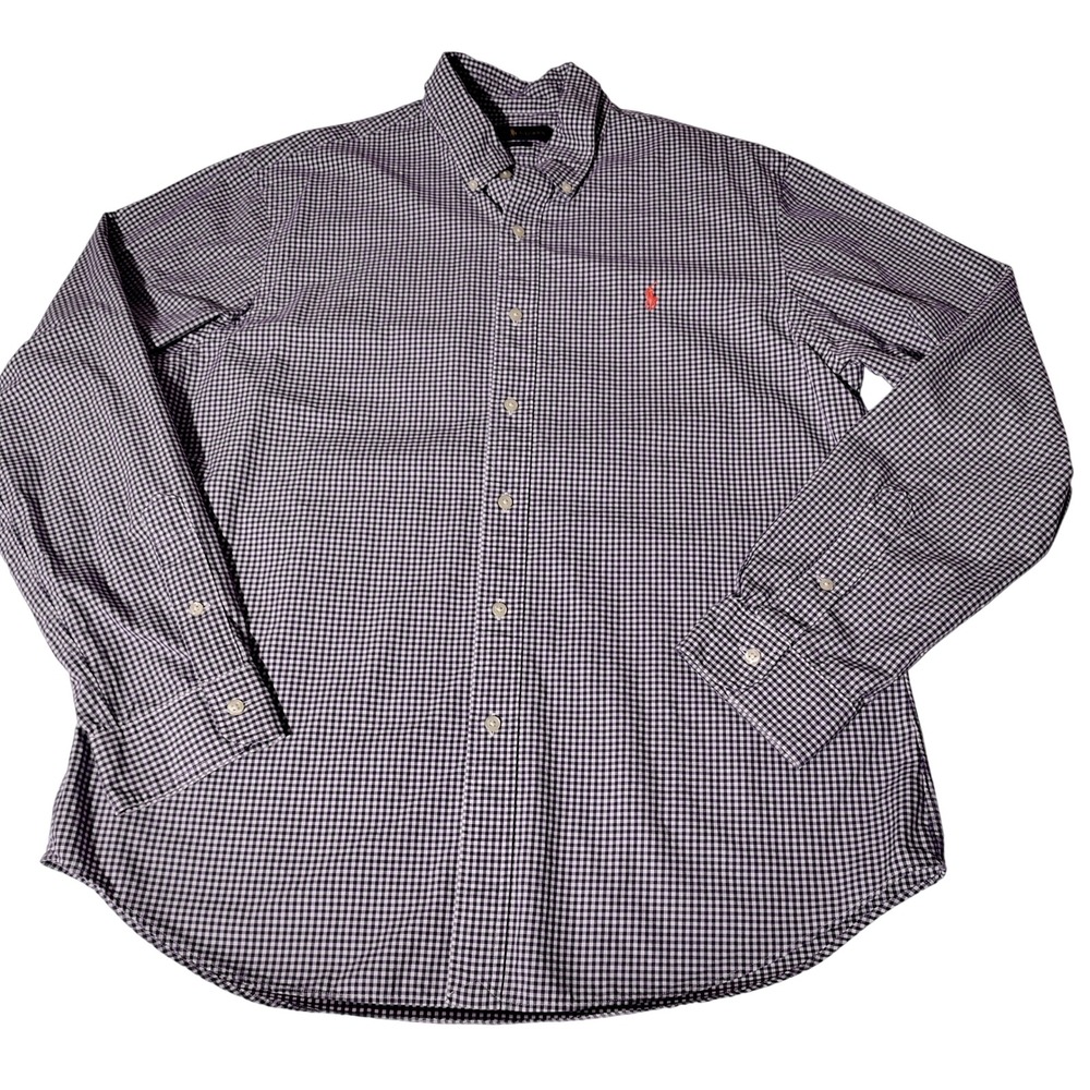 Ralph Lauren Mens XL Slim Fit Gingham Button Down Shirt Purple White Check
